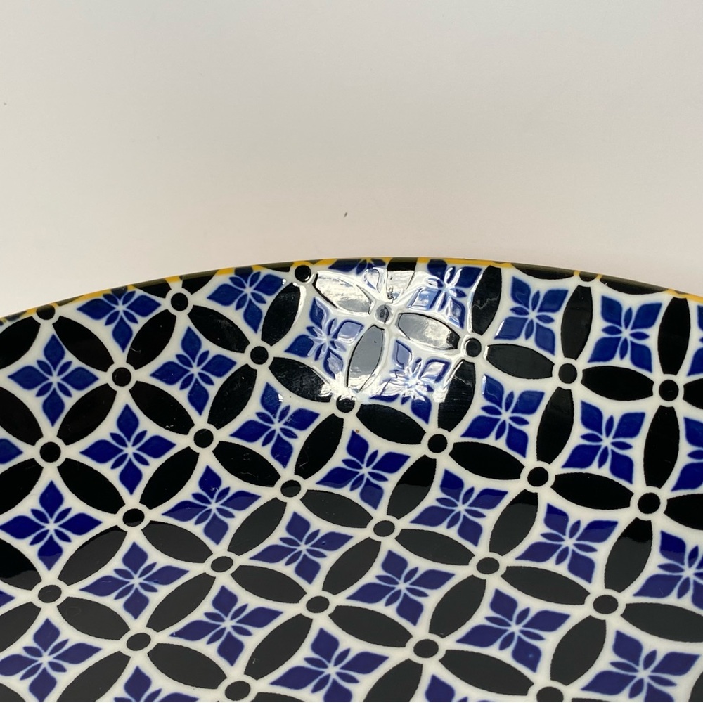 Metahom Serving Bowl Ceramic 8.75” Blue Yellow Honeycomb Bottom Floral Print - Picture 13 of 16